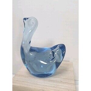 Vintage Blue Swan Art Glass Mini Swan Duck Bird Paperweight Figurine